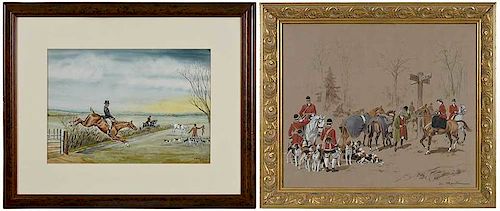 Two Fox Hunting Watercolors
