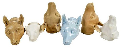 Six Fox and Hound Ceramic Stirrup Cups
