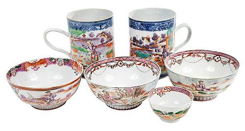 Six Pieces Chinese Export Hunt Motif Porcelain