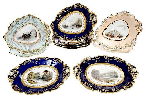 Ten Hand Painted and Gilt Decorated Plates