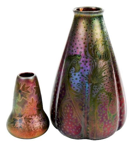 Two Signed Weller Sicard Iridescent Lustre Vases