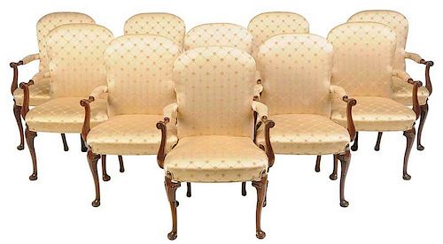 Set Ten Queen Anne Style Armchairs