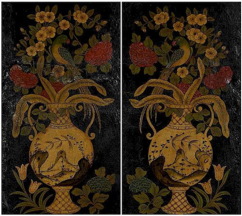 Two 18th Century Flemish Painted Leather Panels