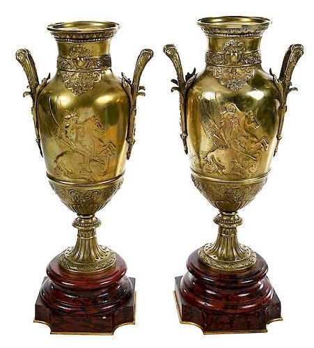 Pair Louis XVI Style Ormolu Urns
