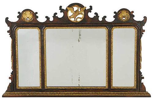 Chippendale Carved Parcel Gilt Triptych Mirror