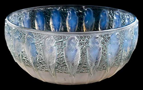 R. Lalique Perruches Opalescent Glass Bowl