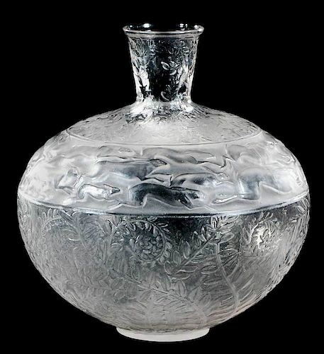 R. Lalique Lievres Frosted Glass Vase