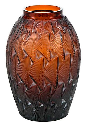 R. Lalique Amber Glass Grignon Vase