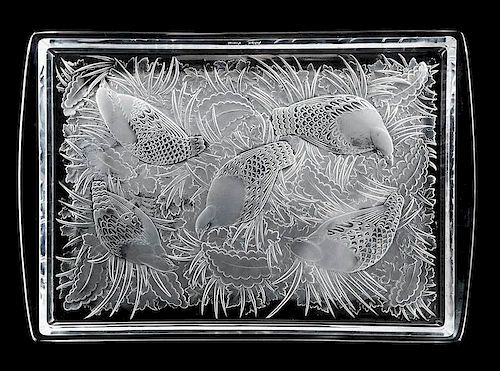 Lalique Perdrix Glass Serving Tray