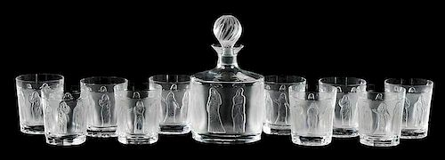 Lalique Femmes Decanter, Set Ten Glasses