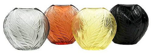 Four Lalique Glass Filicaria Pillow Vases