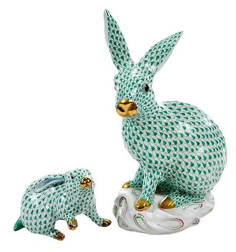 Two Herend Porcelain Rabbit Figurines