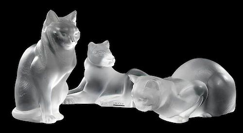 Three Lalique Frosted Cat Figures