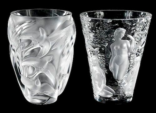 Two Lalique Vases, Martinets and Ondines