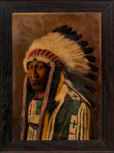 Oil on Canvas Painting Depicting a Plains Indian Chief
