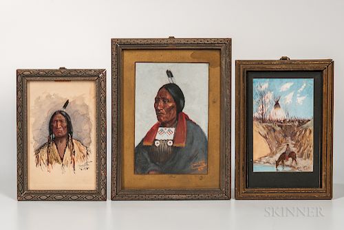 Three Paintings Depicting American Indians