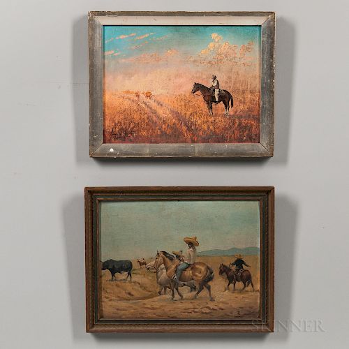 Two Southwest Oil on Board Paintings of a Cowboy and Vaquero