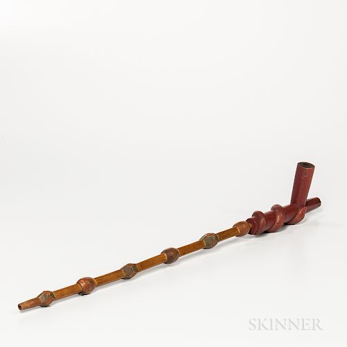 Plains Snake-Wrapped Catlinite Pipe Bowl with Carved Ash Stem