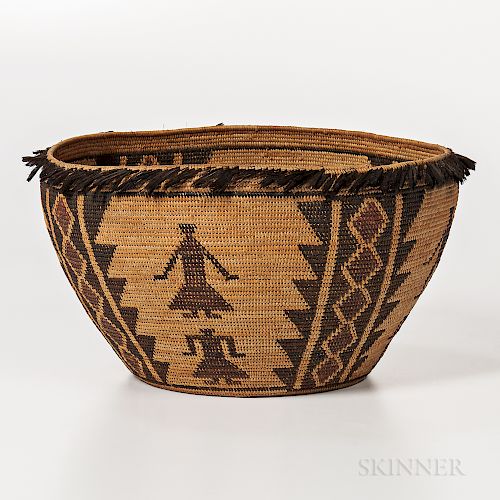 Yokuts Pictorial Feathered Basket
