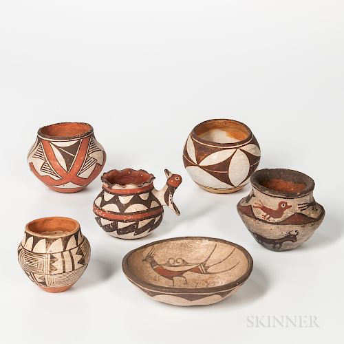Six Southwest Polychrome Pottery Vessels