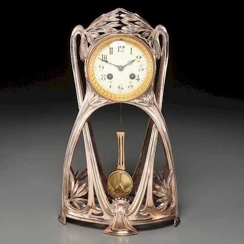 Art Nouveau silver plated mantel clock