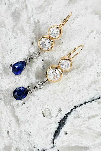 Platinum, 14kt. Gold and Gemstone Earrings