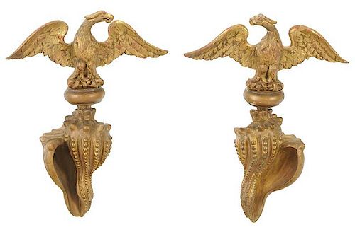 Pair of Carved Gilt Wood Wall Appliques