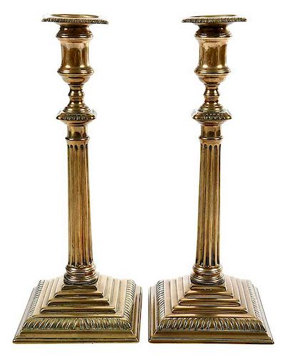 Fine Pair Bell Metal Columnar Candlesticks