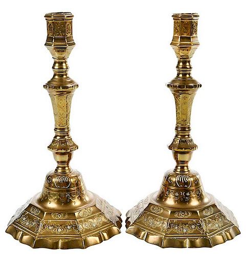 Pair Louis XV Brass Candlesticks