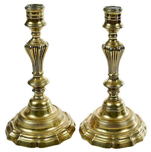 Pair Queen Anne Brass Candlesticks