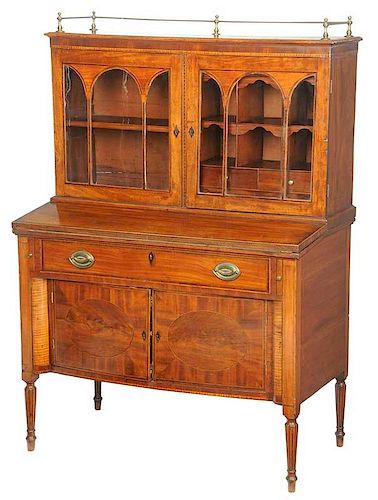 Federal Inlaid Mahogany Desk and Bookcase