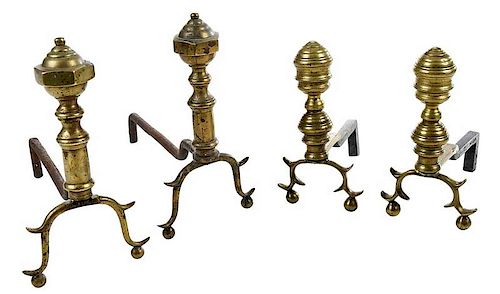 Two Pairs Miniature Federal Brass Andirons