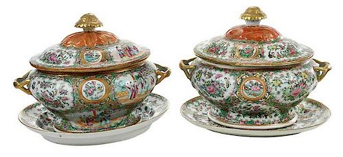 Two Rose Medallion Tureens with Under Plates