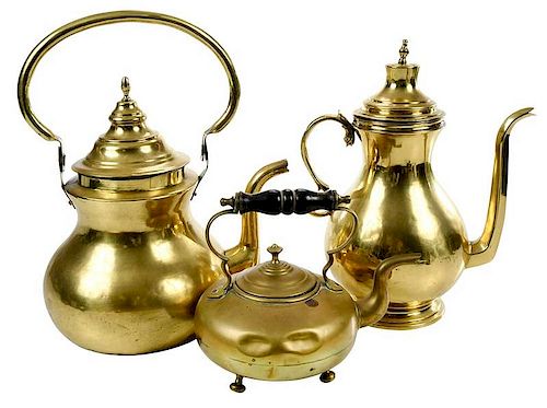 Three Early Brass Kettles