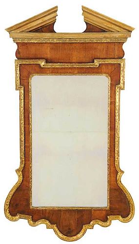 George II Walnut Parcel Gilt Mirror