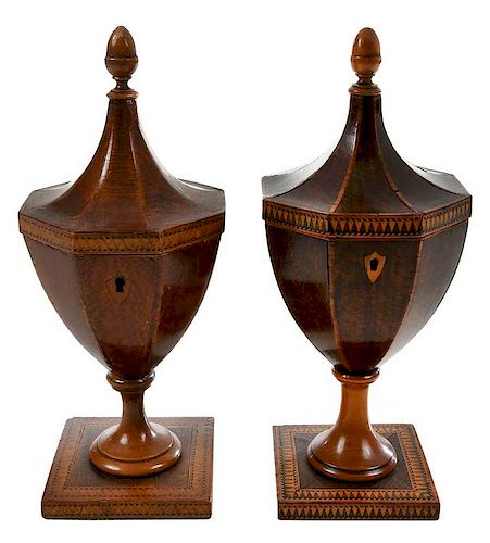 Two George III Inlaid Urn Form Tea Caddies