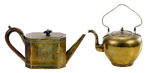 Two Early Brass Teapots