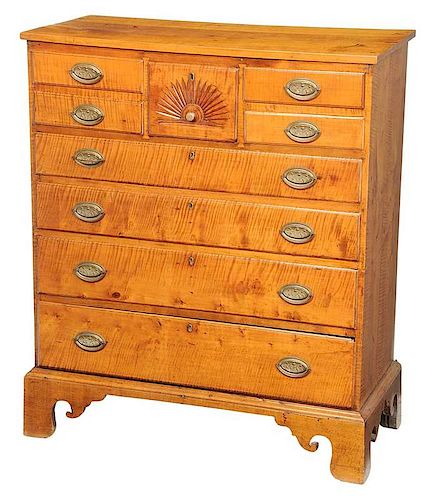 American Queen Anne Tiger Maple Tall Chest