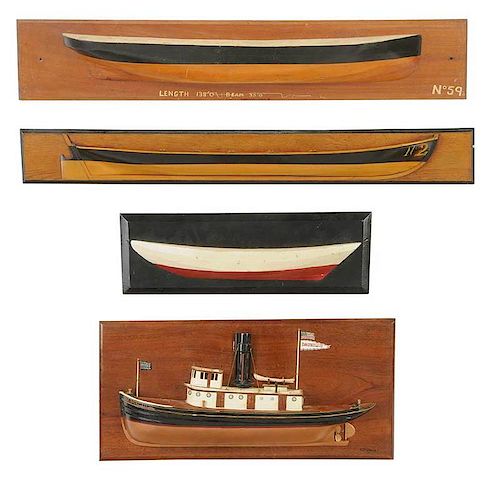 Four Wood Half Hull Ship Models