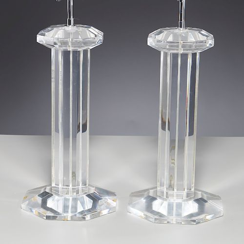 Karl Springer, pair signed lucite table lamps