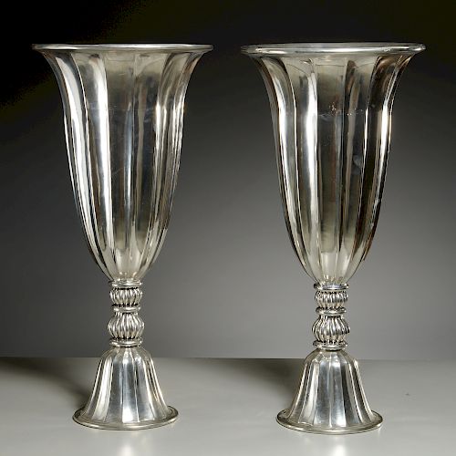 Monumental pair Piero Figura pewter vases