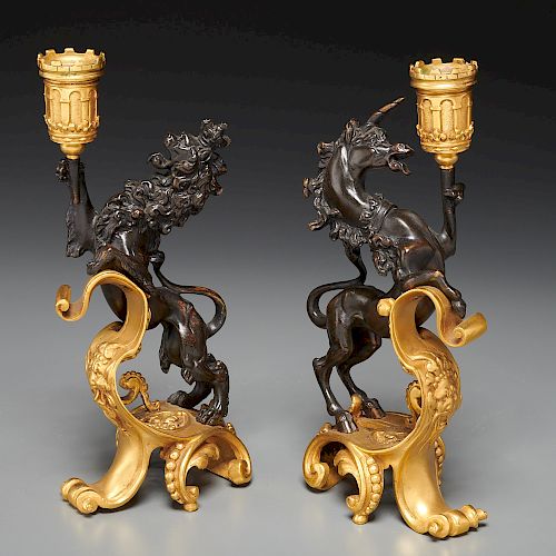 Pair English gilt bronze figural candlesticks