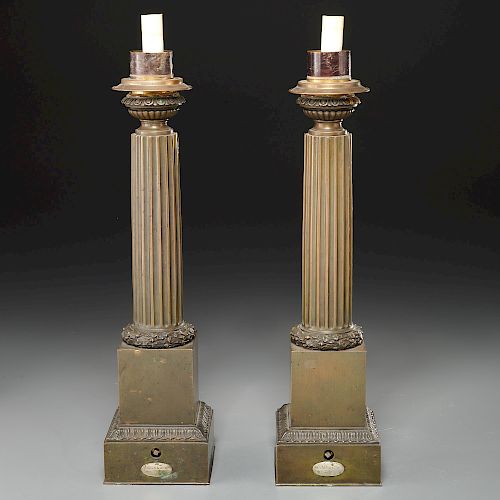 Pair French Empire columnar lamps, Decan et Cie