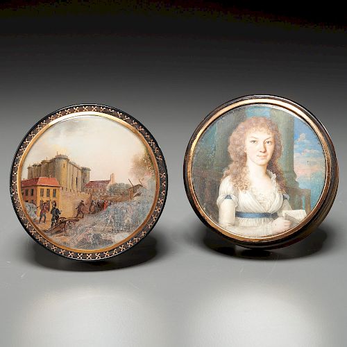 (2) French gold-mounted portrait miniature boxes