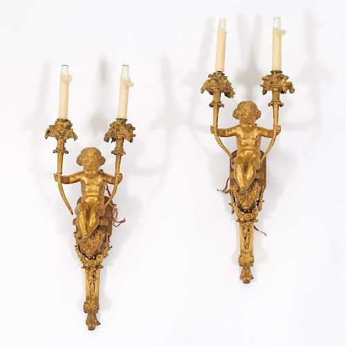 Fine and large pair Louis XVI gilt bronze sconces
