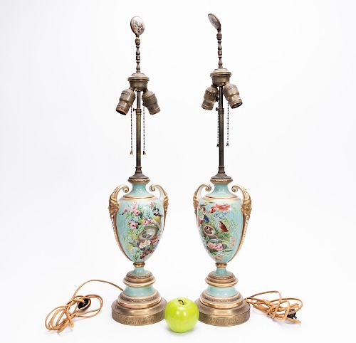 Pair, Victorian Porcelain Urn Form Table Lamps