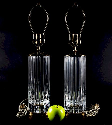 Pair, Baccarat Cylinder Form Crystal Table Lamps