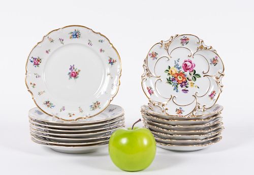 20th Century German Porcelain Floral Plates 16 PCS