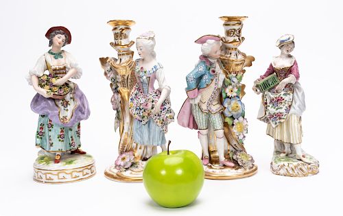 Group, Four Continental Porcelain Figures