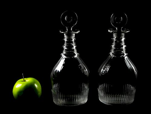Pair, 19th. C. Anglo-Irish Cut Glass Decanters